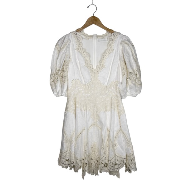 ZIMMERMANN Tiggy Embroidered Linen Puff Sleeve Mini Dress - Picture 4 of 12